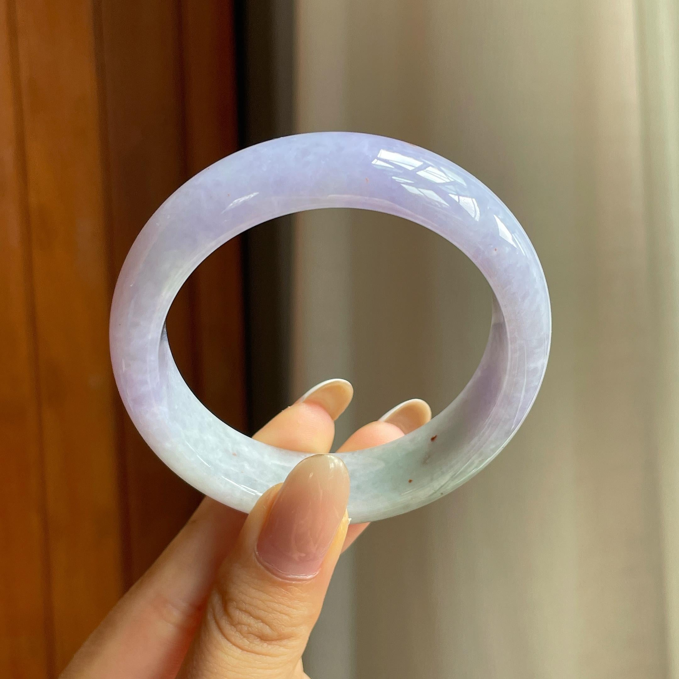 糯冰春带彩宽版翡翠平安镯（52.7mm)（yc417228）