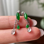 18k金钻镶糯冰种满绿随型耳钉   天然缅甸A货翡翠（yc319045）