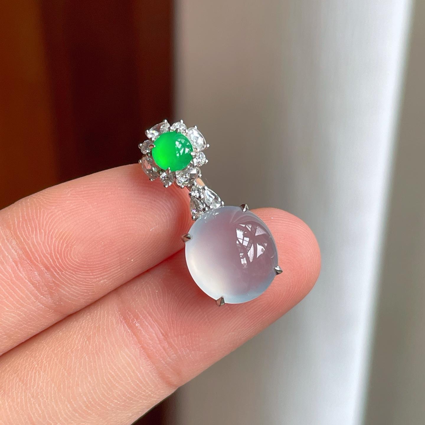 18k金钻镶冰种翡翠蛋面吊坠（yc257275）