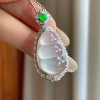 18k金钻镶冰玻种无色翡翠福豆（yc269026）