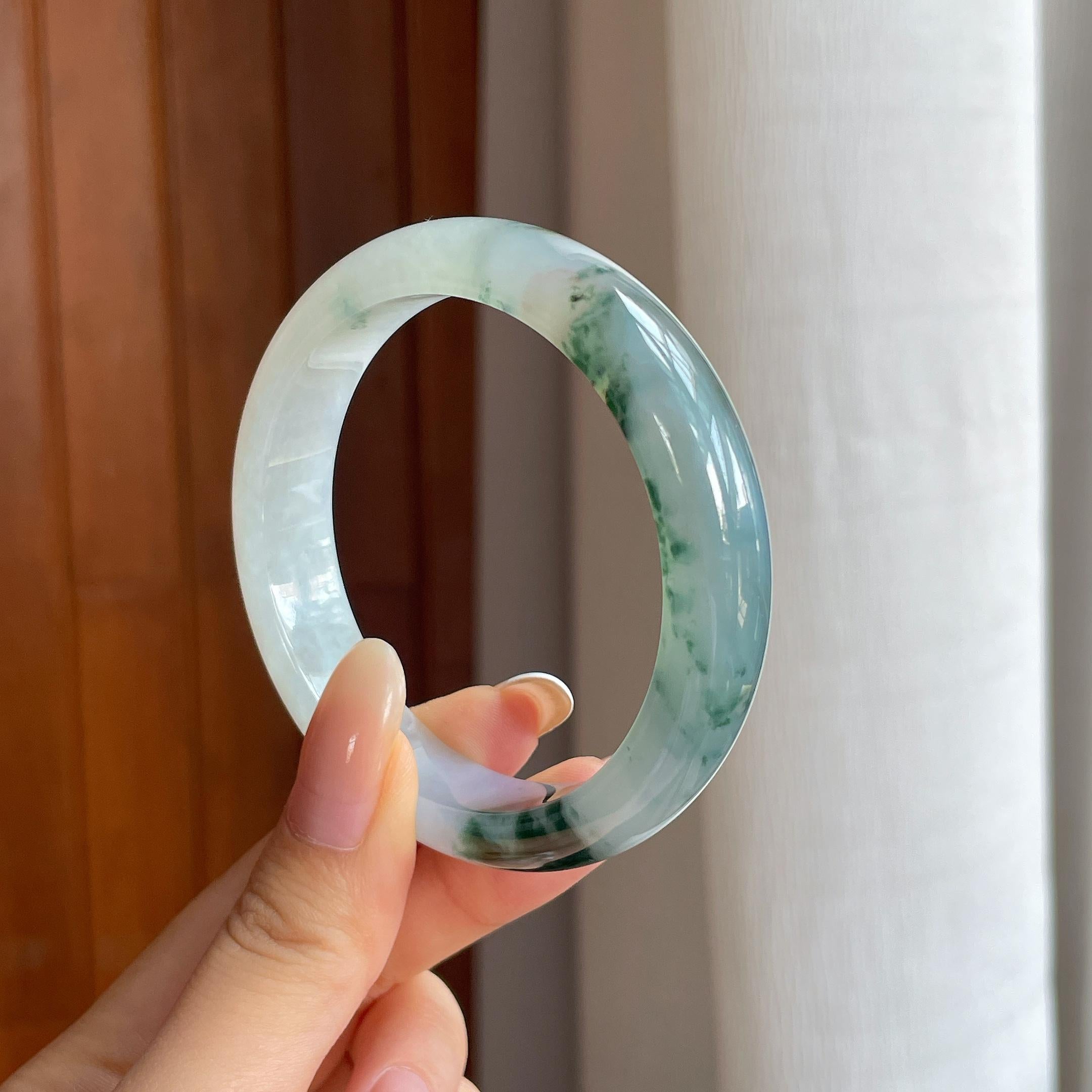 糯冰飘花翡翠平安镯（55.4mm)（yc415331）