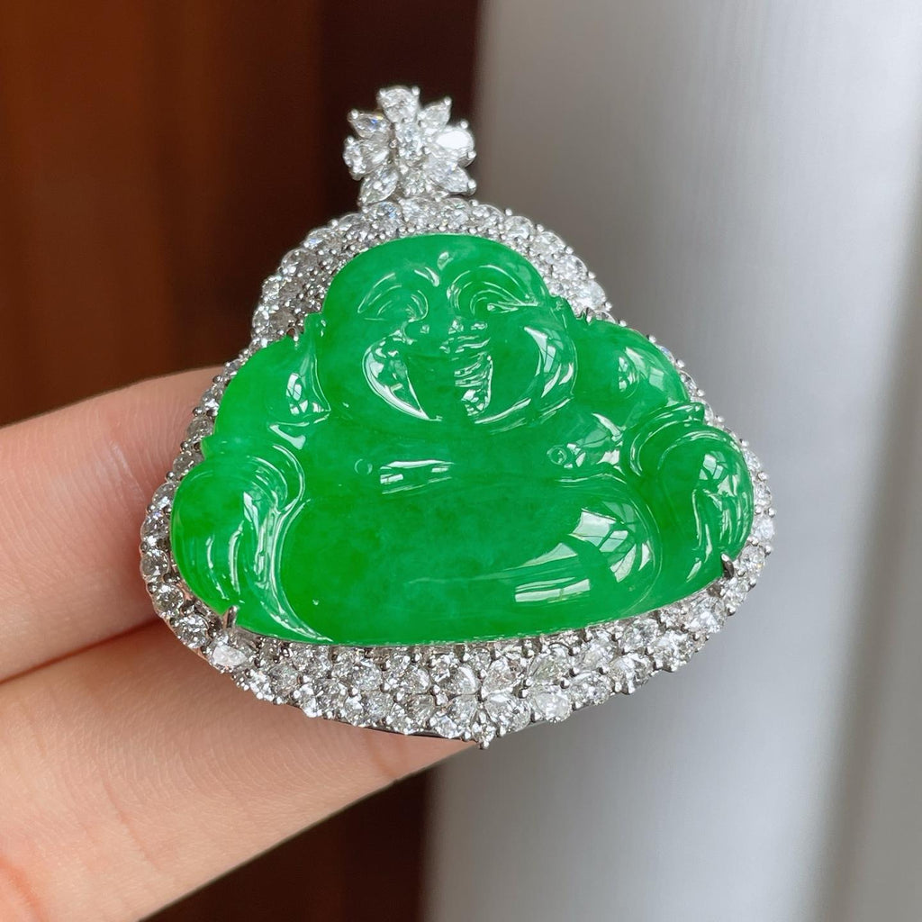 18k真金真钻镶糯冰满绿翡翠佛公（yc244912）