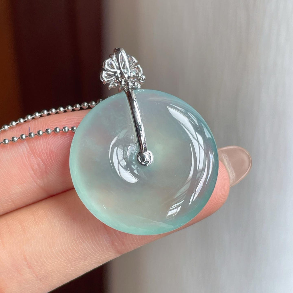 18k金扣蓝晴底翡翠平安扣（yc247159）