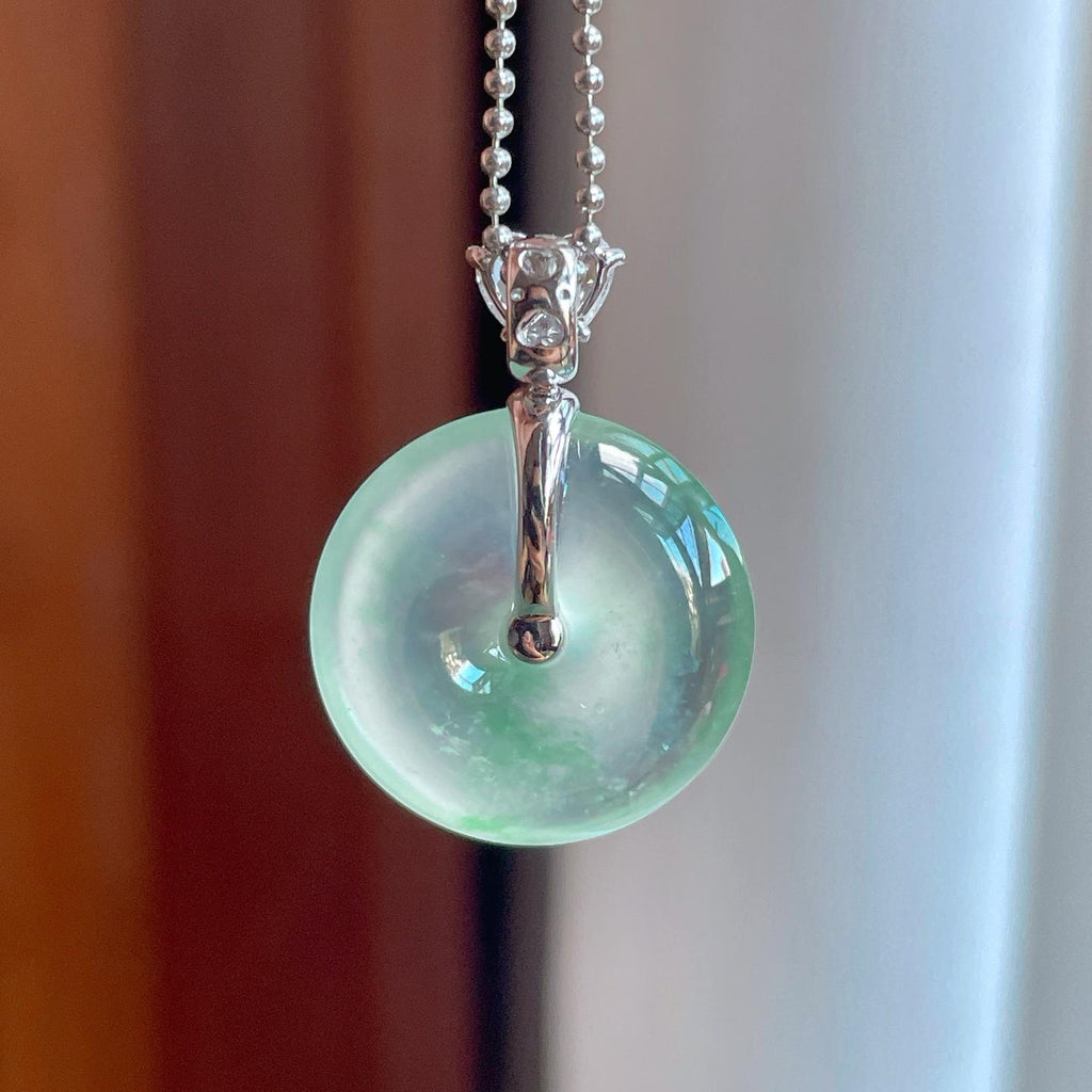 18k金扣冰种飘绿花翡翠平安扣（yc241856）