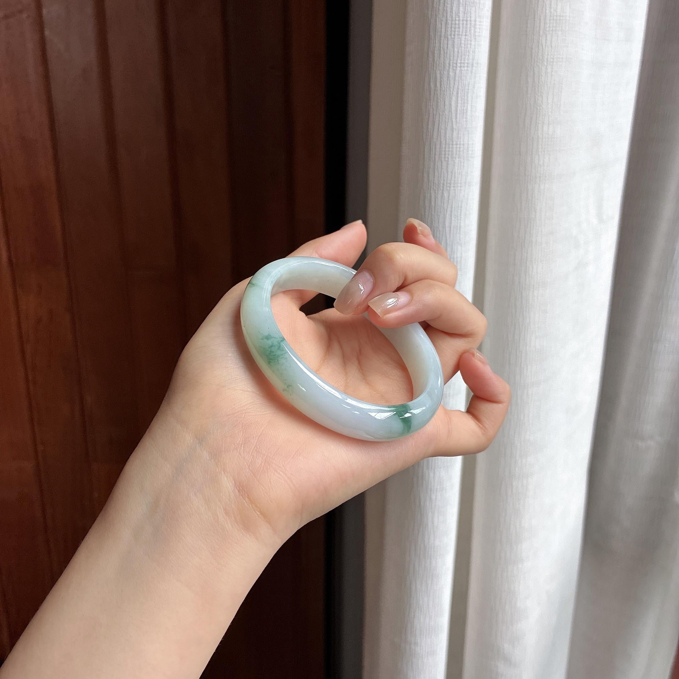 糯冰飘花贵妃镯 56圈 天然缅甸A货翡翠（yc481703）