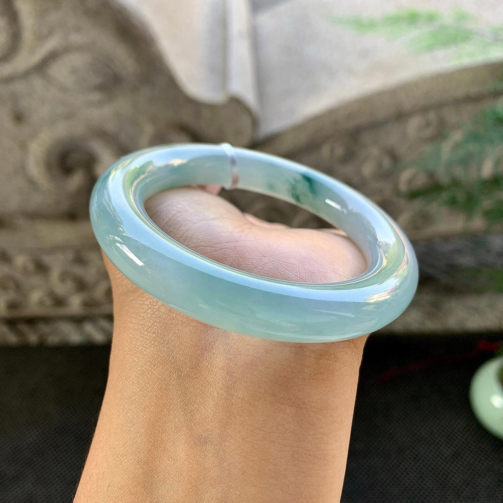 糯冰种飘花圆条手镯（53.3mm）（yc264045）