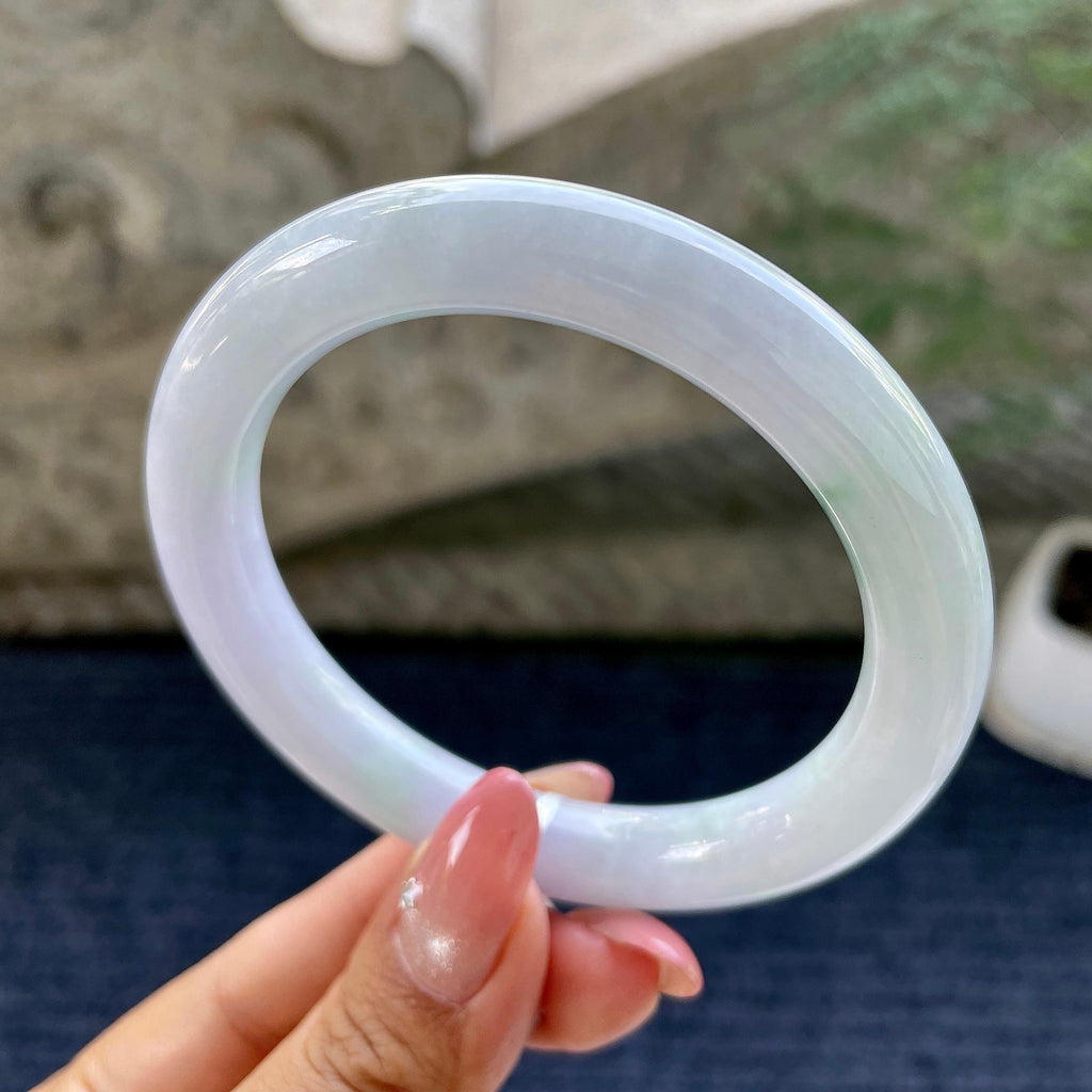 大圈口       细糯种淡紫罗兰飘花圆条手镯58.8圈         天然缅甸A货翡翠（yc433696）