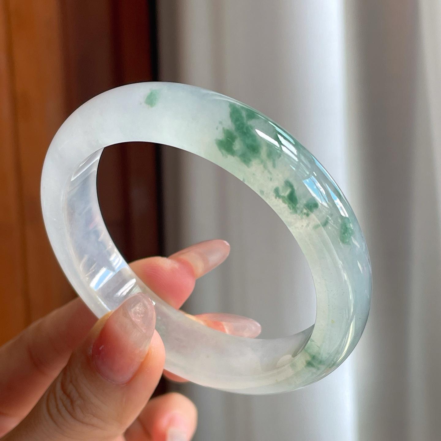 冰种飘花翡翠平安镯（56.5mm）（yc210095）