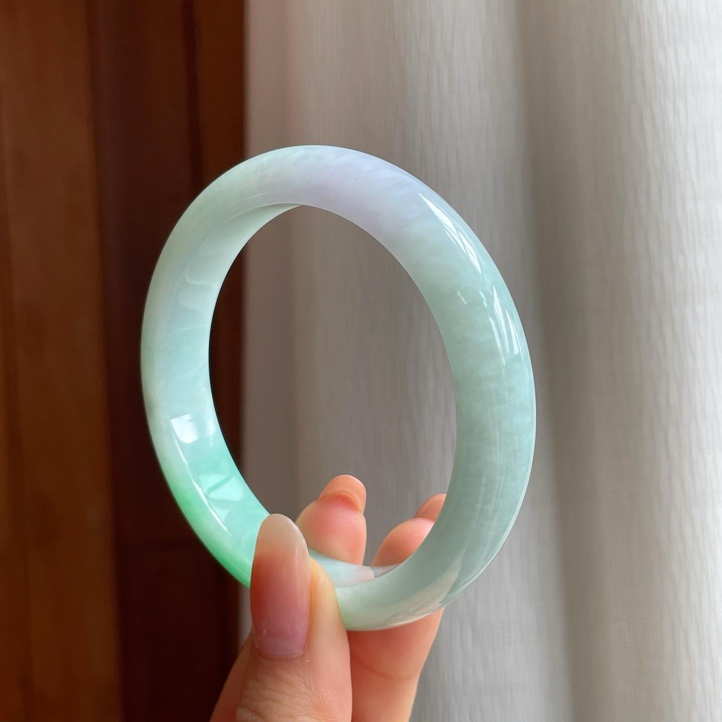 糯冰带色翡翠平安镯（58.3mm)（yc347293）