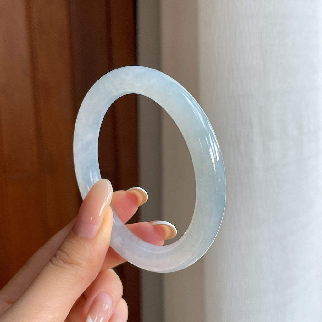 糯冰淡底色翡翠圆条手镯（54.2mm)（yc424268）