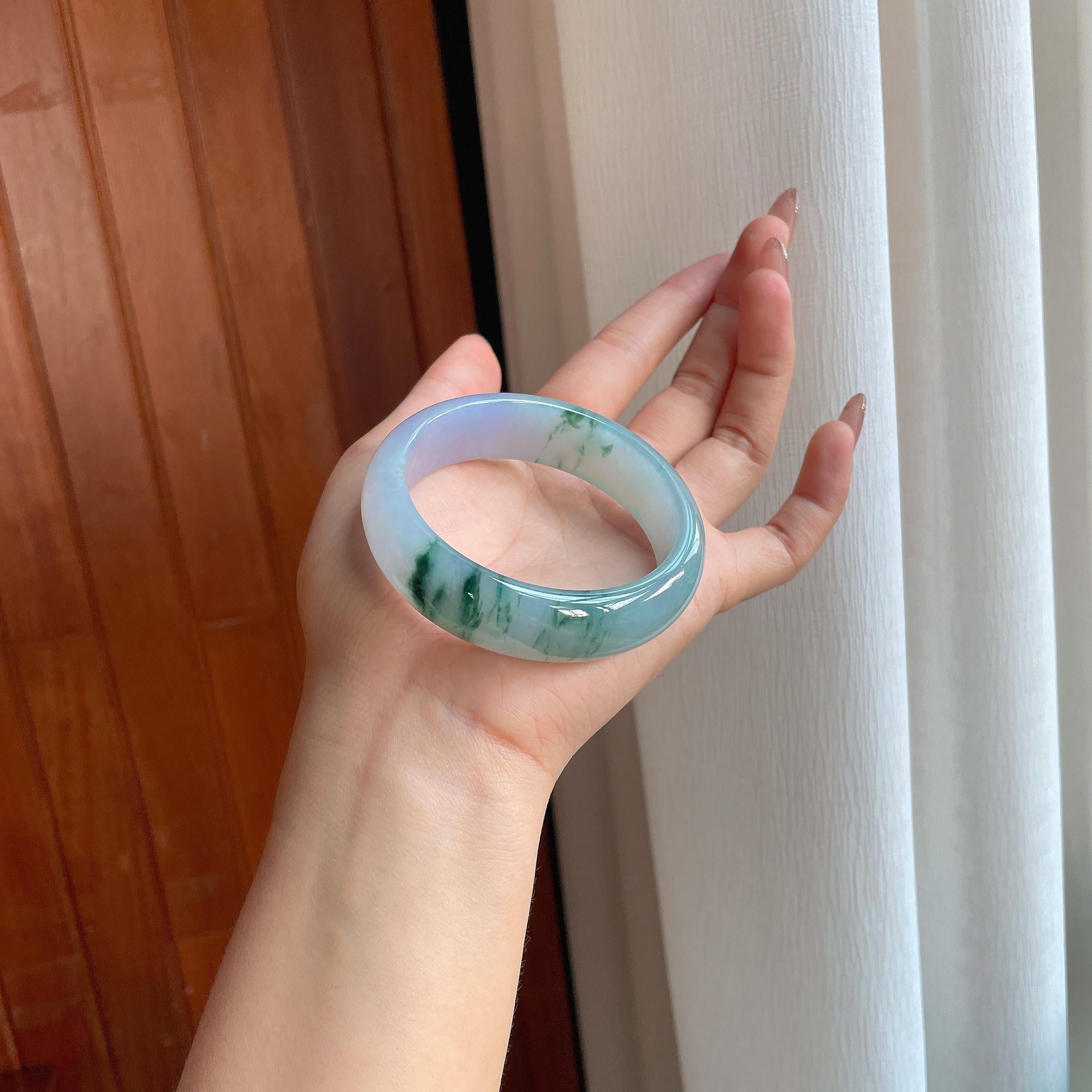 冰种飘花带紫翡翠宽版手镯（56.6mm）（yc356494）