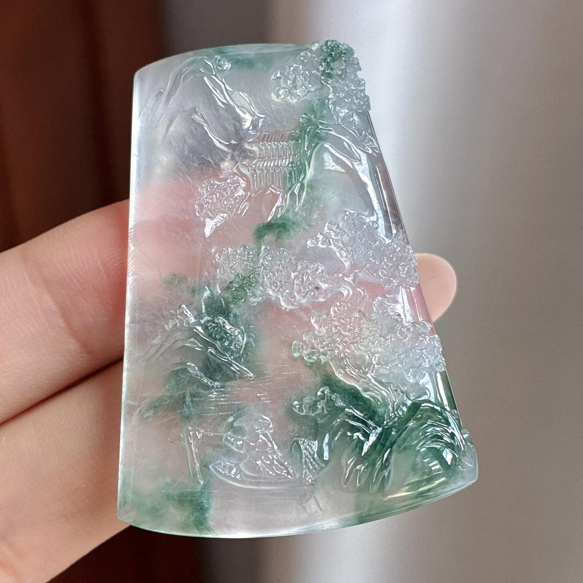 高冰种飘花山水牌挂件（yc739149）