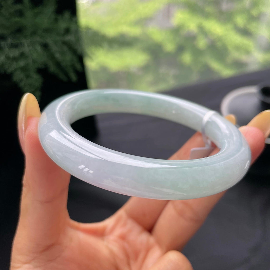 细糯种带底色圆条手镯57.1圈 天然缅甸A货翡翠（yc473143）