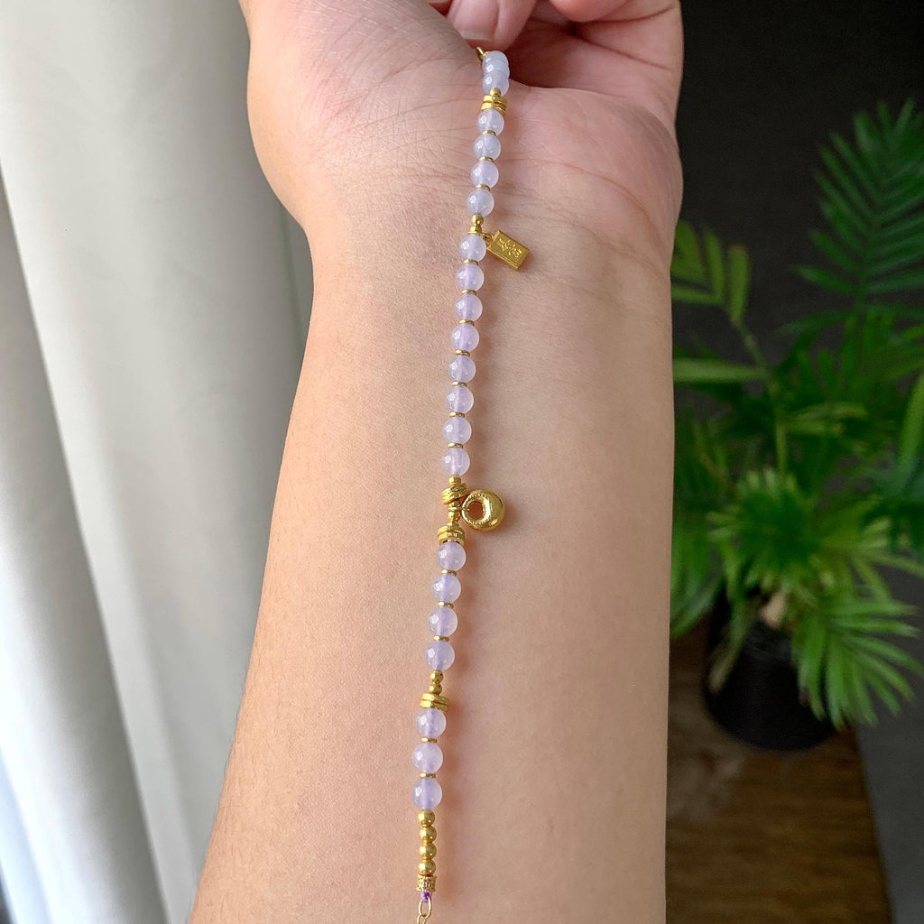 18K金镶糯冰种淡紫罗兰小米珠手链（yc232460）