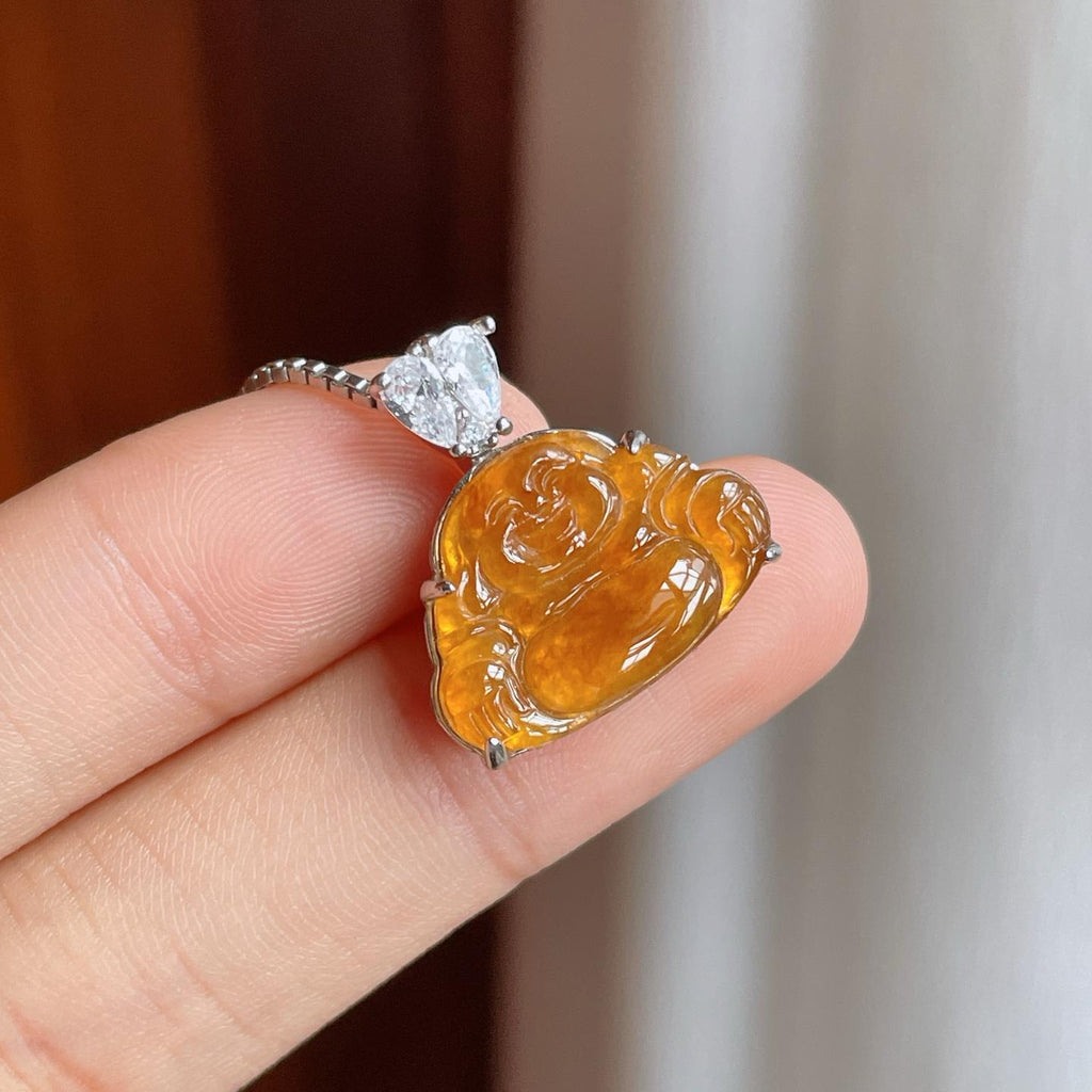 S925银镶冰种黄翡翡翠佛公（yc247659）