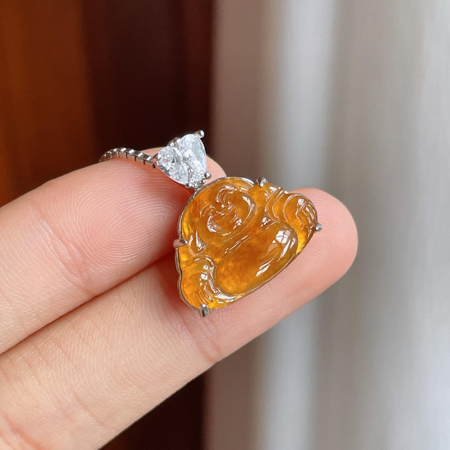 S925银镶冰种黄翡翡翠佛公（yc247659）