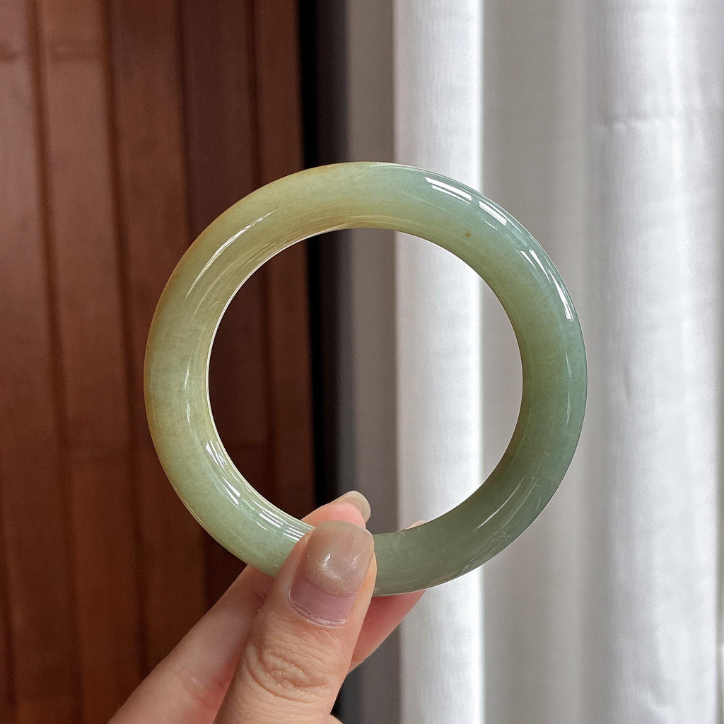 糯冰黄翡特色圆条手镯 56圈 天然缅甸A货翡翠（yc484602）