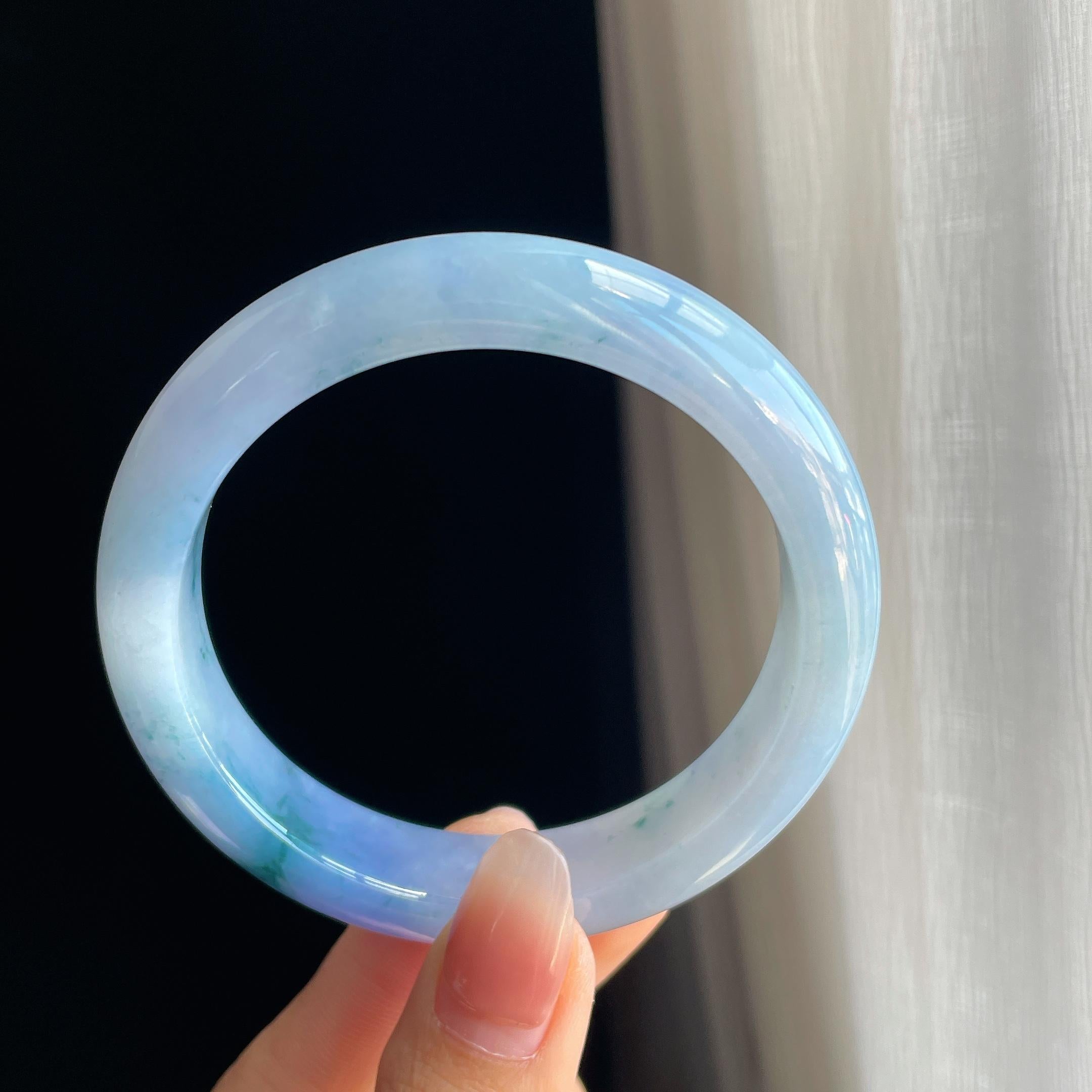 糯冰种紫罗兰翡翠平安镯（58mm)（yc323771）