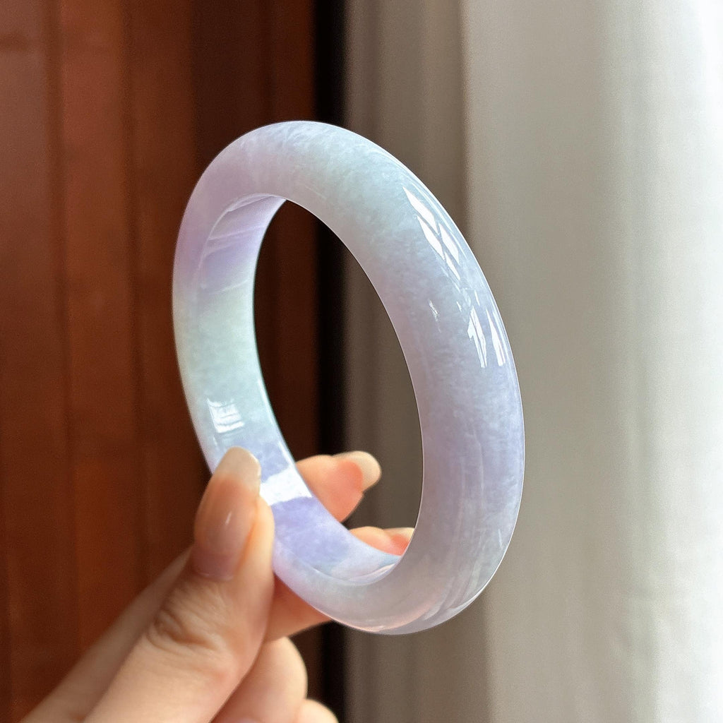大圈口 细糯种春带彩正圈平安镯 58圈 天然缅甸A货翡翠（yc460609）