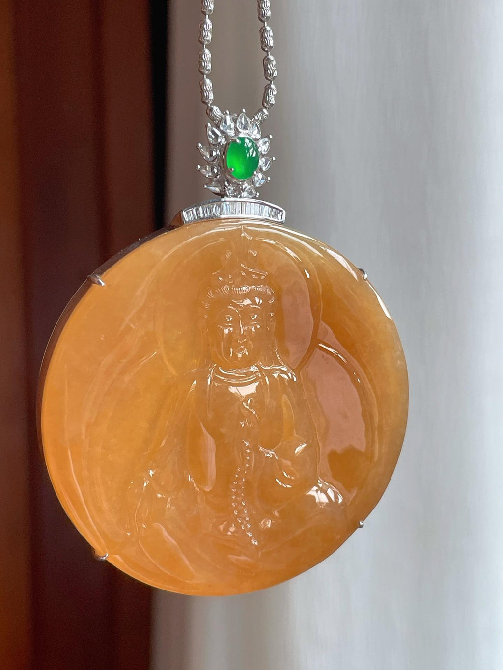 18k金镶冰种黄翡翡翠观音（yc248491）