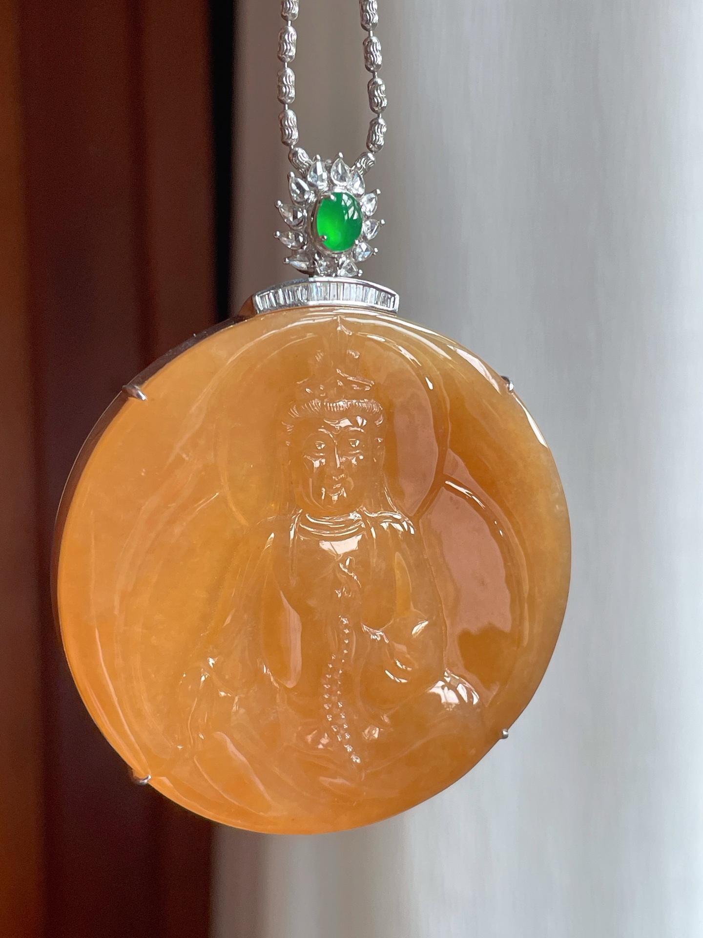 18k金镶冰种黄翡翡翠观音（yc248491）