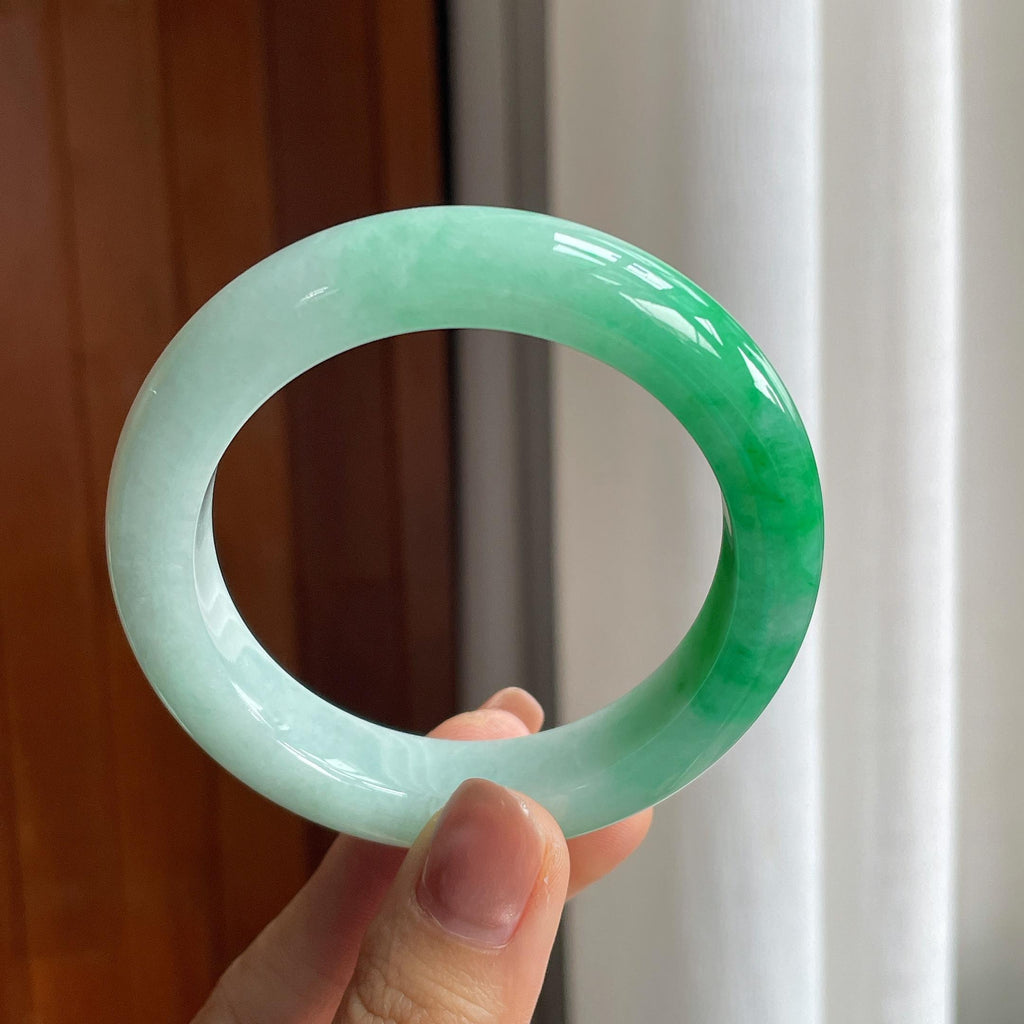 糯种带色翡翠平安镯（54mm）（yc286471）