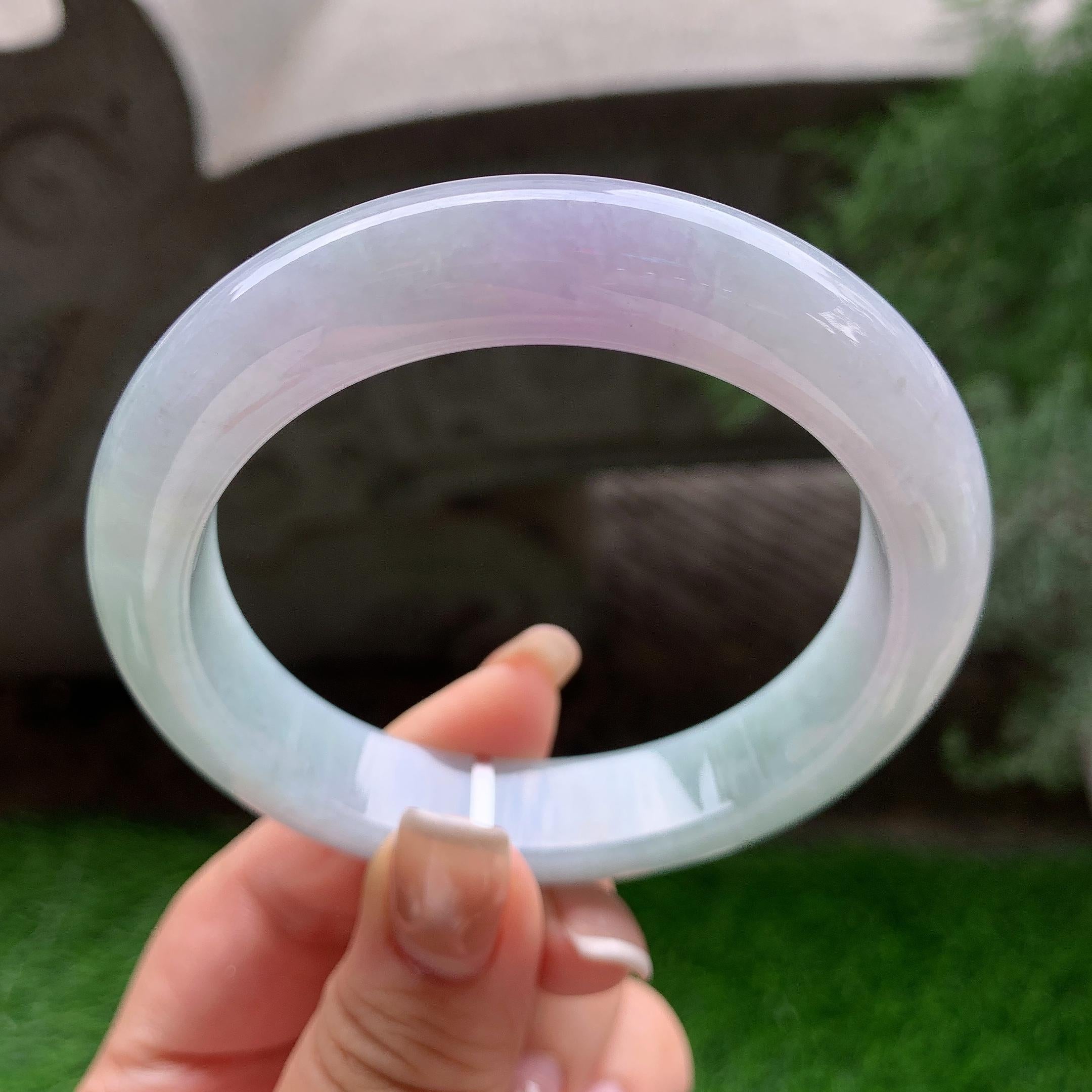 大圈口 细糯种紫罗兰正圈平安镯 60.5圈口 天然缅甸A货翡翠（yc389246）