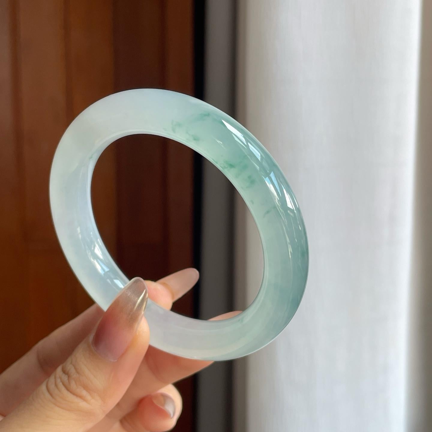 冰种飘花翡翠圆条手镯（56.5mm）（yc229795）