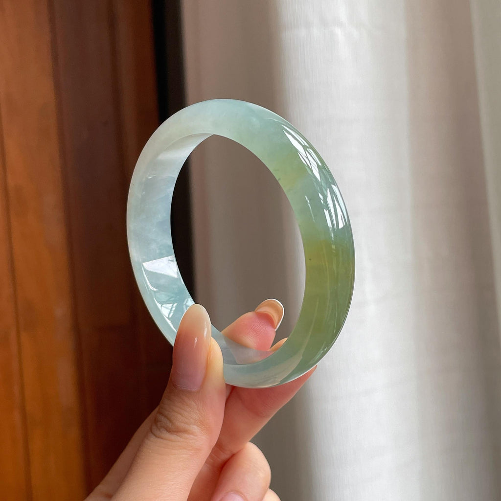 糯冰黄翡翡翠平安镯（58.5mm)（yc415953）