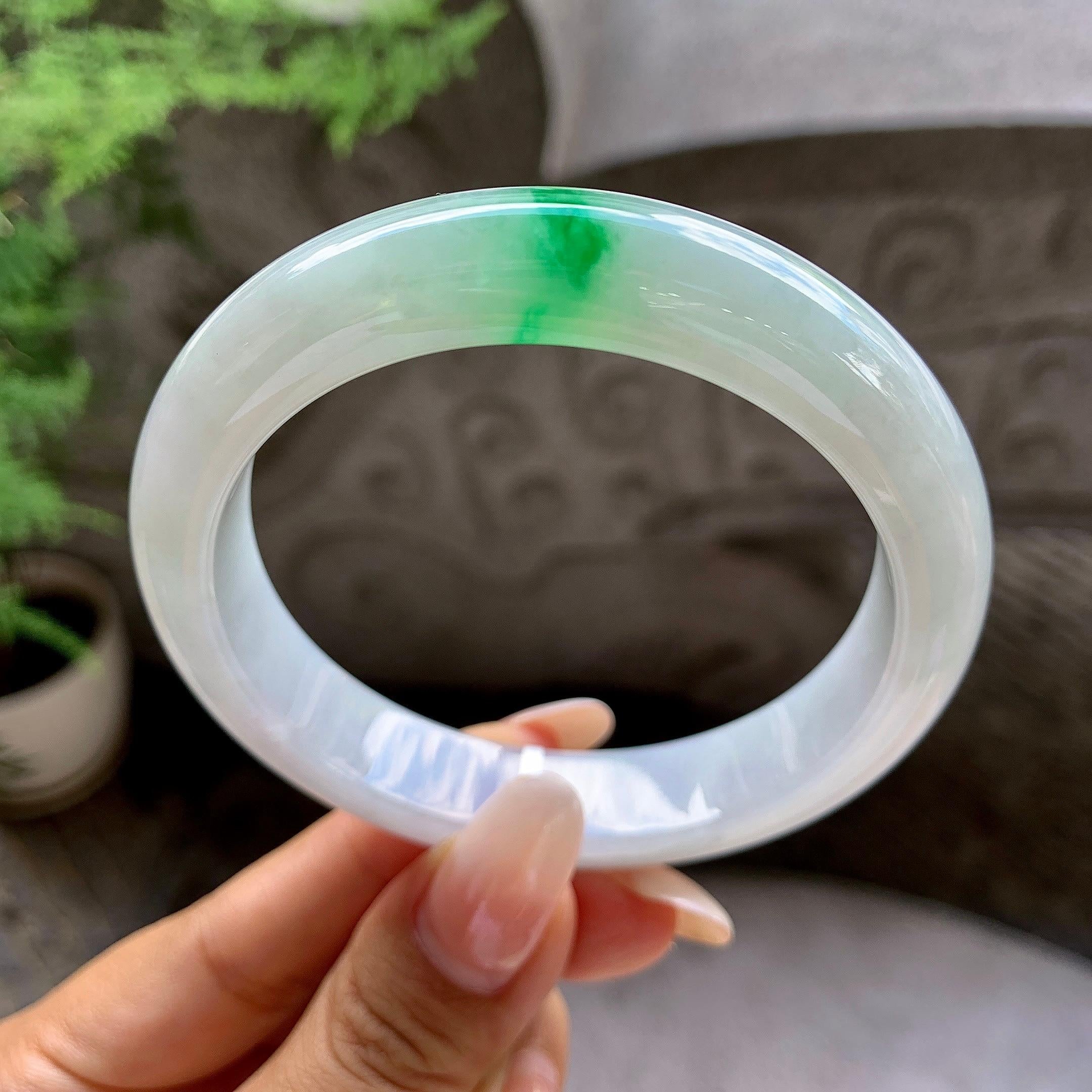 细糯种飘绿平安镯（58mm）（yc203704）