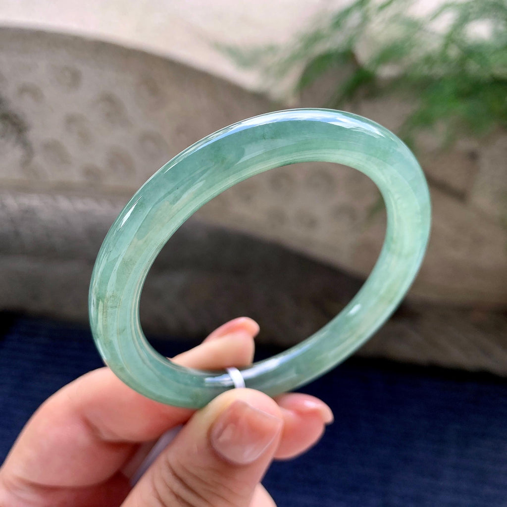 糯冰种蓝水圆条手镯 53圈口 天然缅甸A货翡翠（yc483938）
