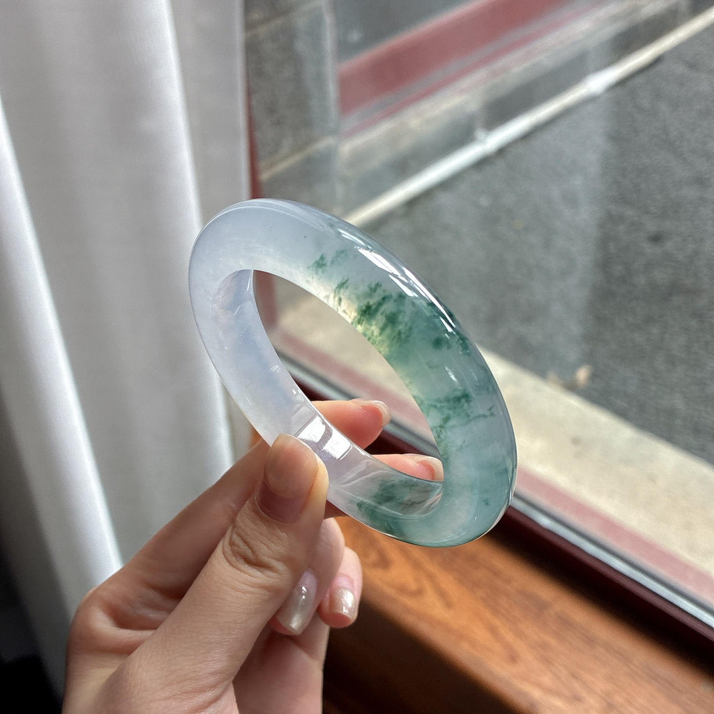高冰种飘花正圈平安镯 56圈 天然缅甸A货翡翠（yc484411）