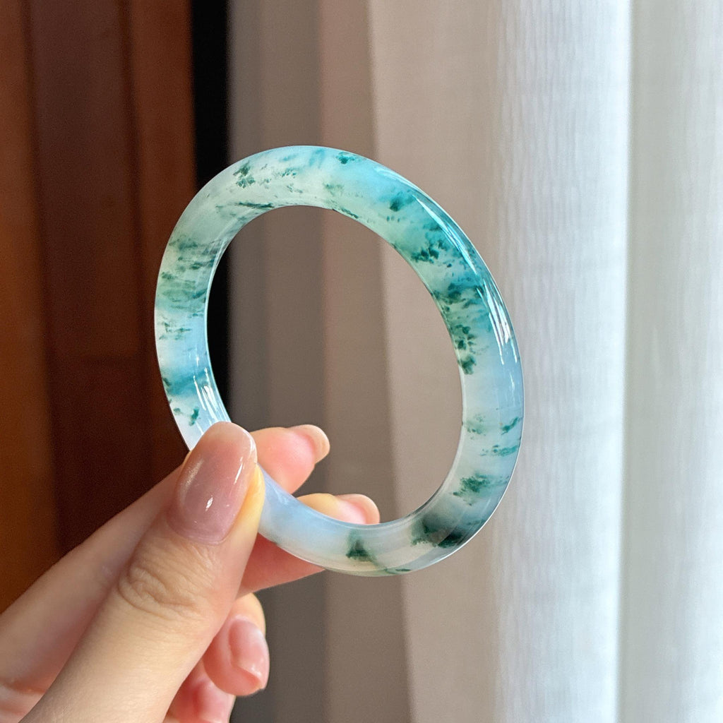 冰种飘花翡翠圆条手镯 50圈（yc436795）
