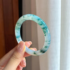 冰种飘花翡翠圆条手镯 50圈（yc436795）