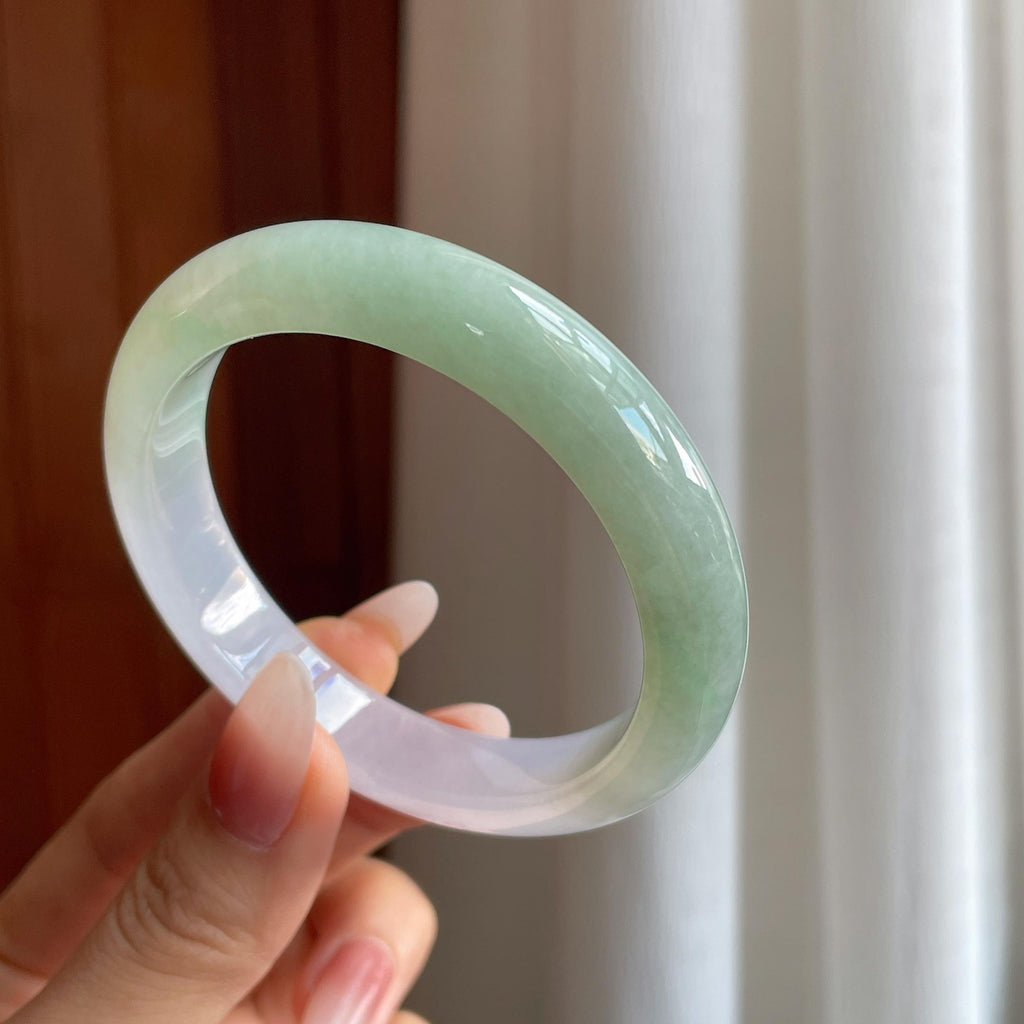 冰种半山半水翡翠平安镯（55.2mm）（yc295069）