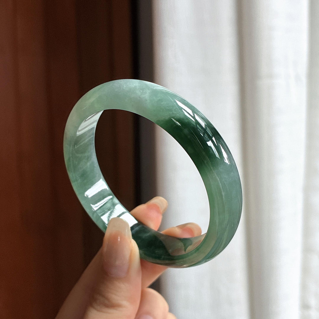 糯冰飘花正圈平安镯 56圈 天然缅甸A货翡翠（yc465533）