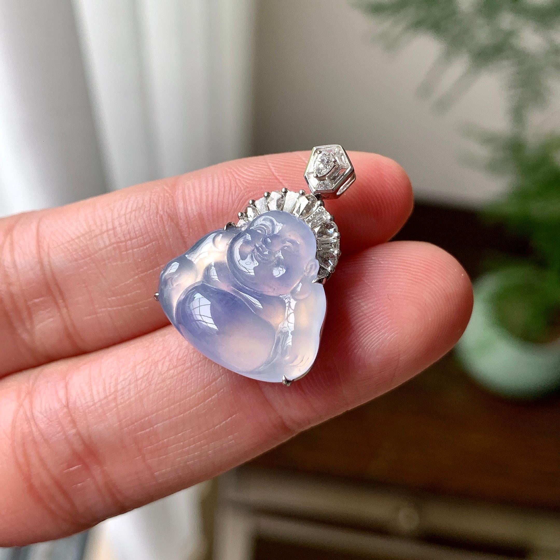 18K金钻镶糯冰种紫罗兰佛公吊坠（yc257223）