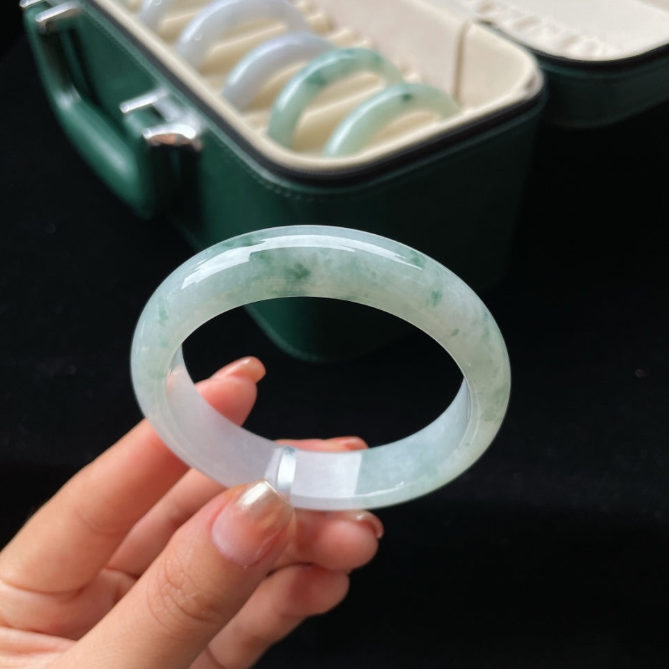 糯冰飘花正圈 翡翠手镯（53.5mm）（yc018721）