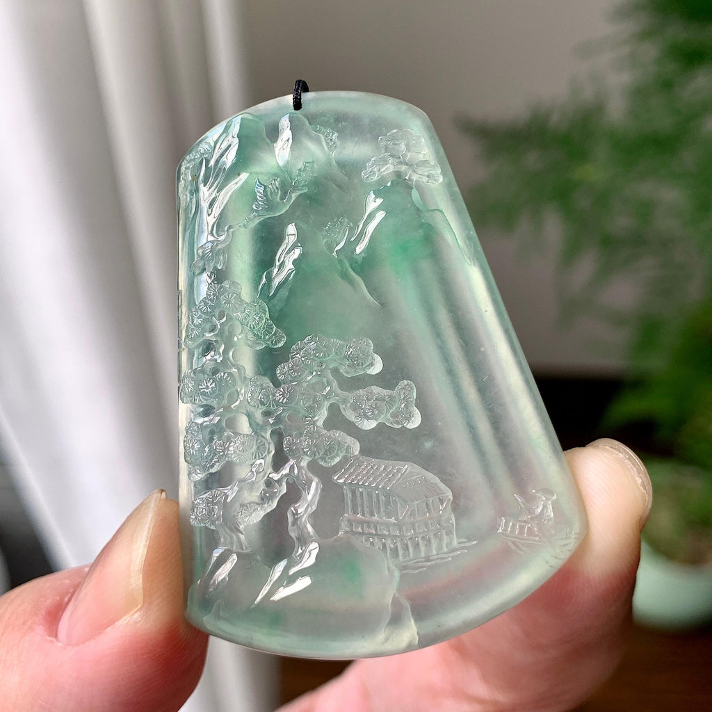 冰种晴水山水牌挂件（yc215946）