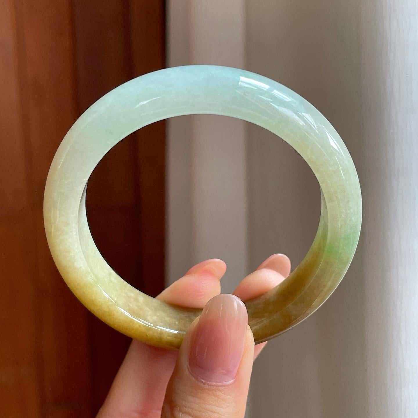 冰种黄翡翡翠平安镯（53mm)（yc345409）