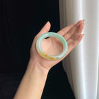 糯冰黄加绿翡翠圆条手镯（57mm）（yc419721）