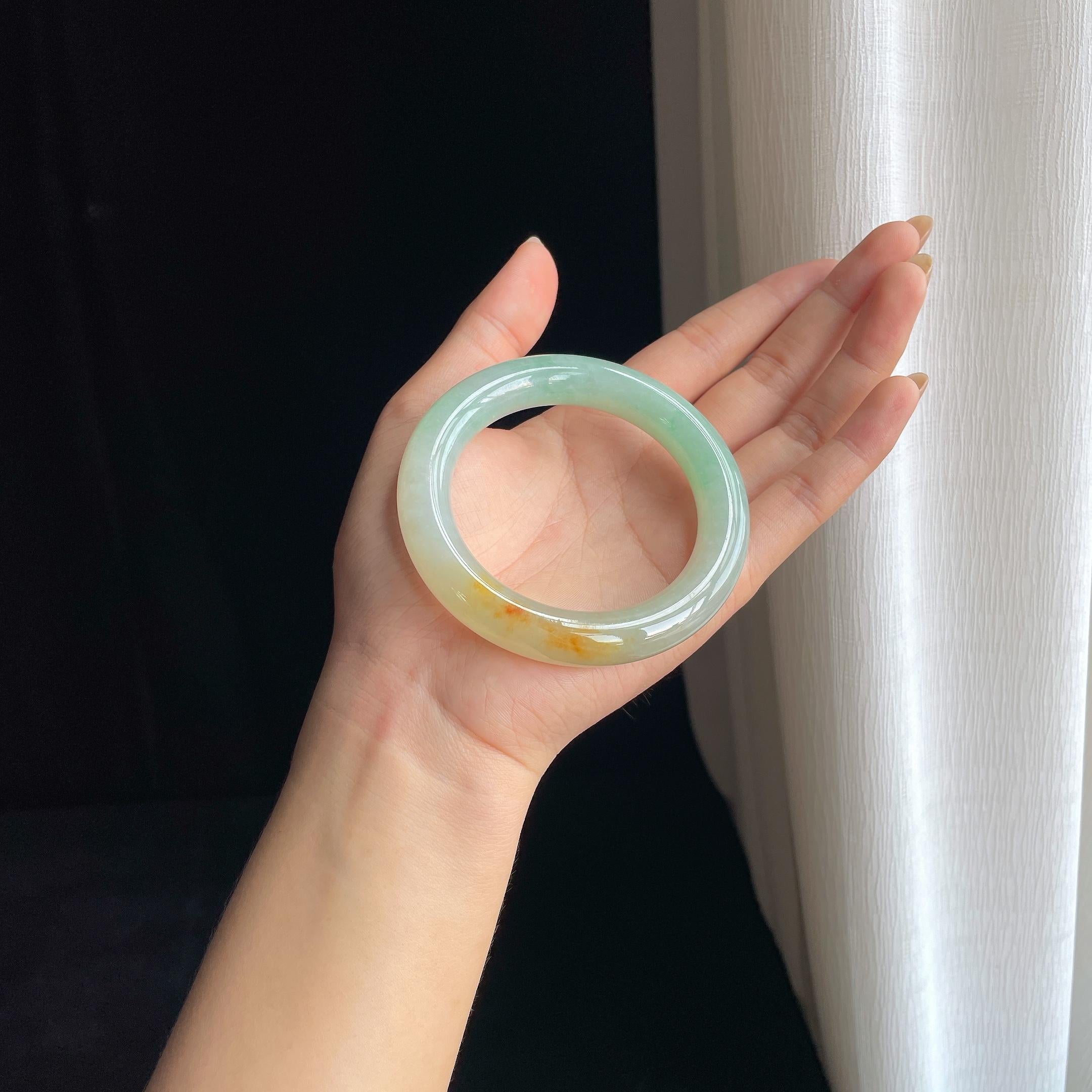 糯冰黄加绿翡翠圆条手镯（57mm）（yc419721）