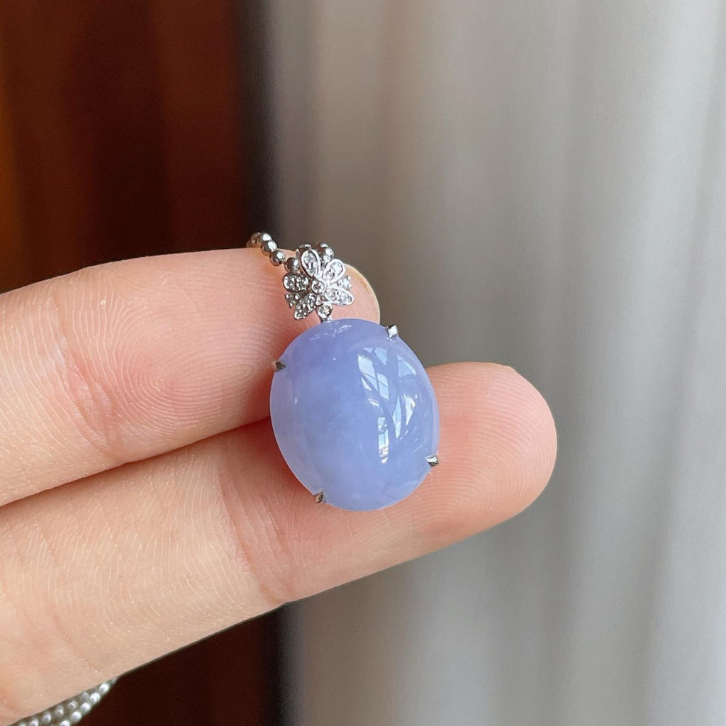 18k金钻镶糯冰翡翠蛋面吊坠（yc255692）