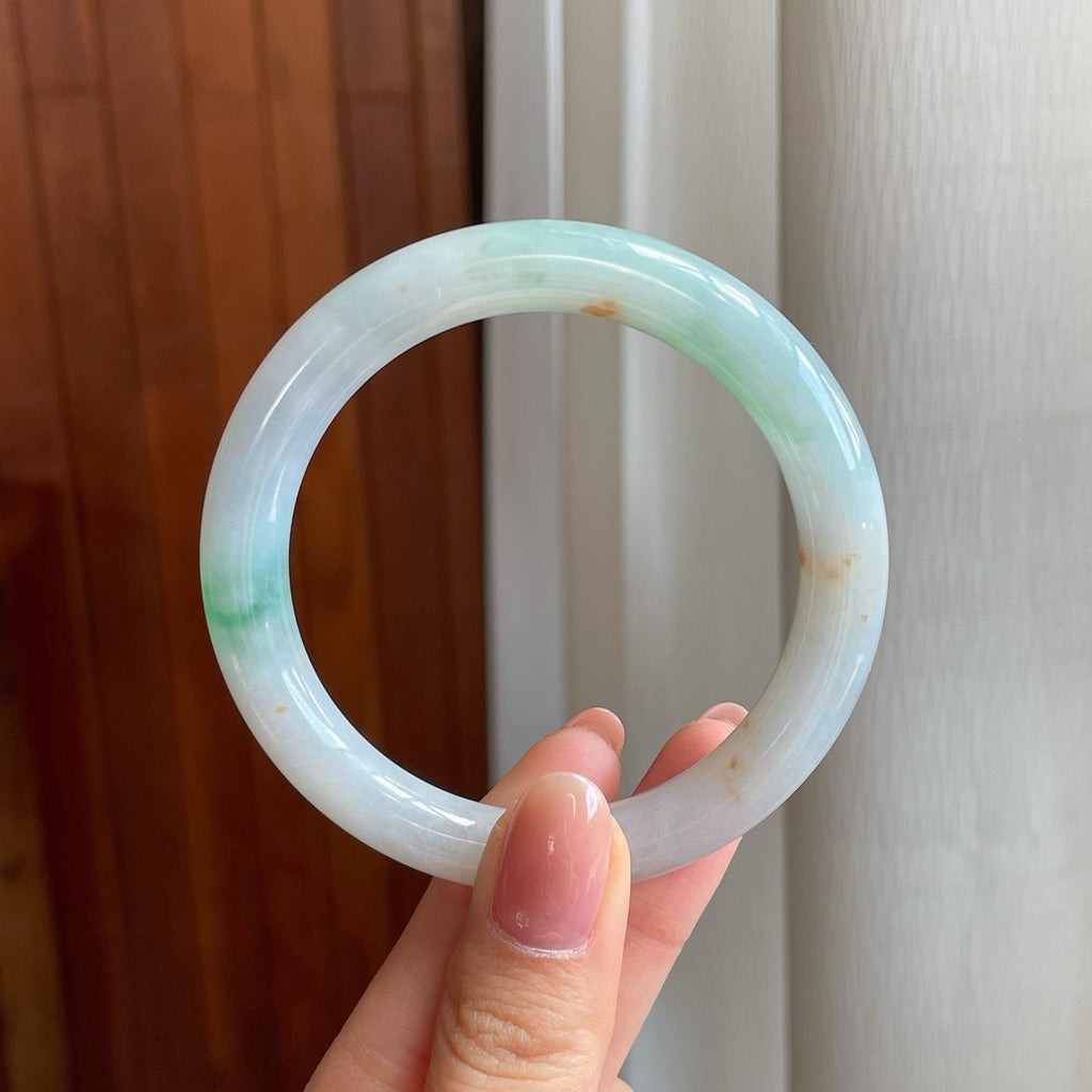 糯冰飘花翡翠圆条手镯（55mm)（yc323655）