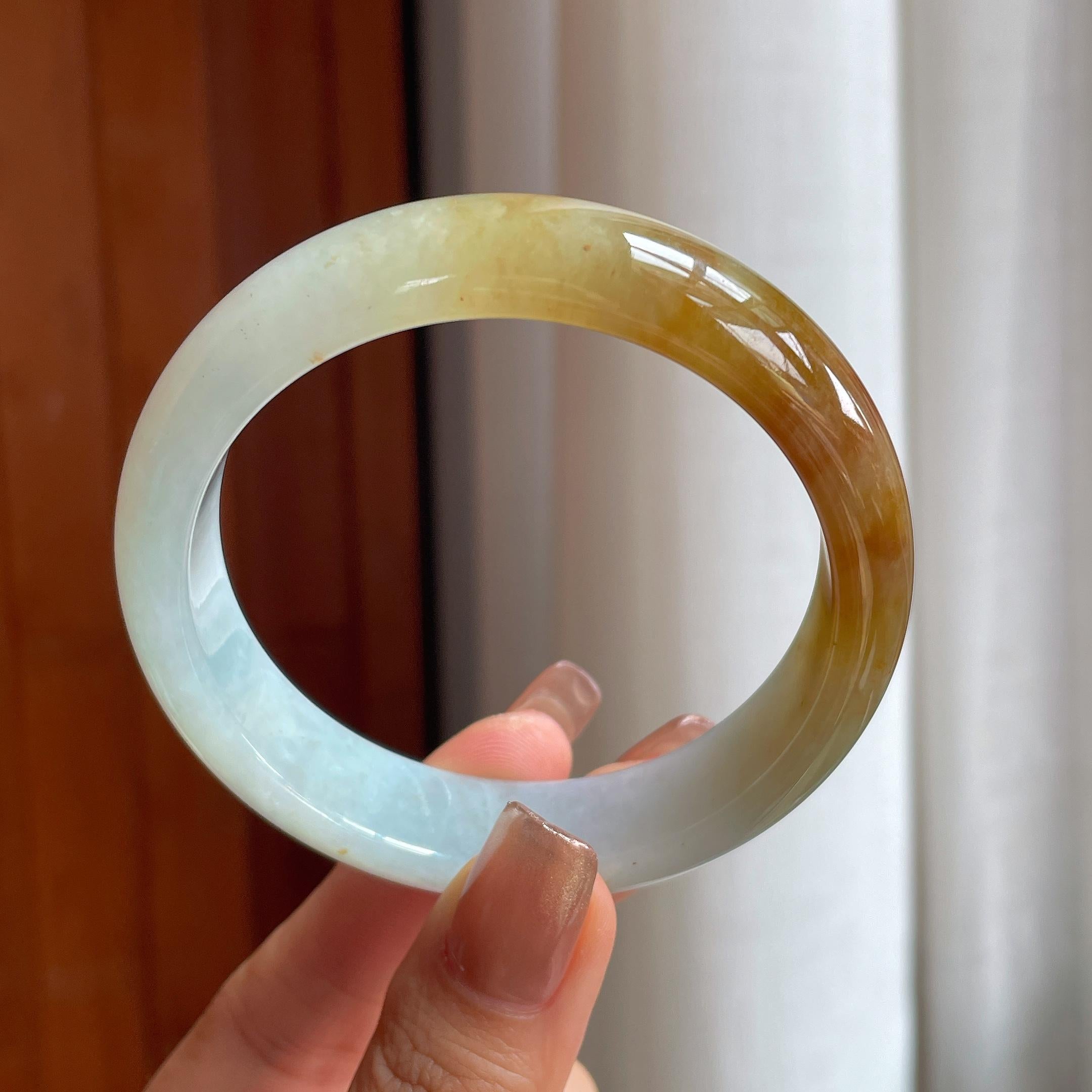 糯冰黄翡翡翠平安镯（57.8mm）（yc363425）