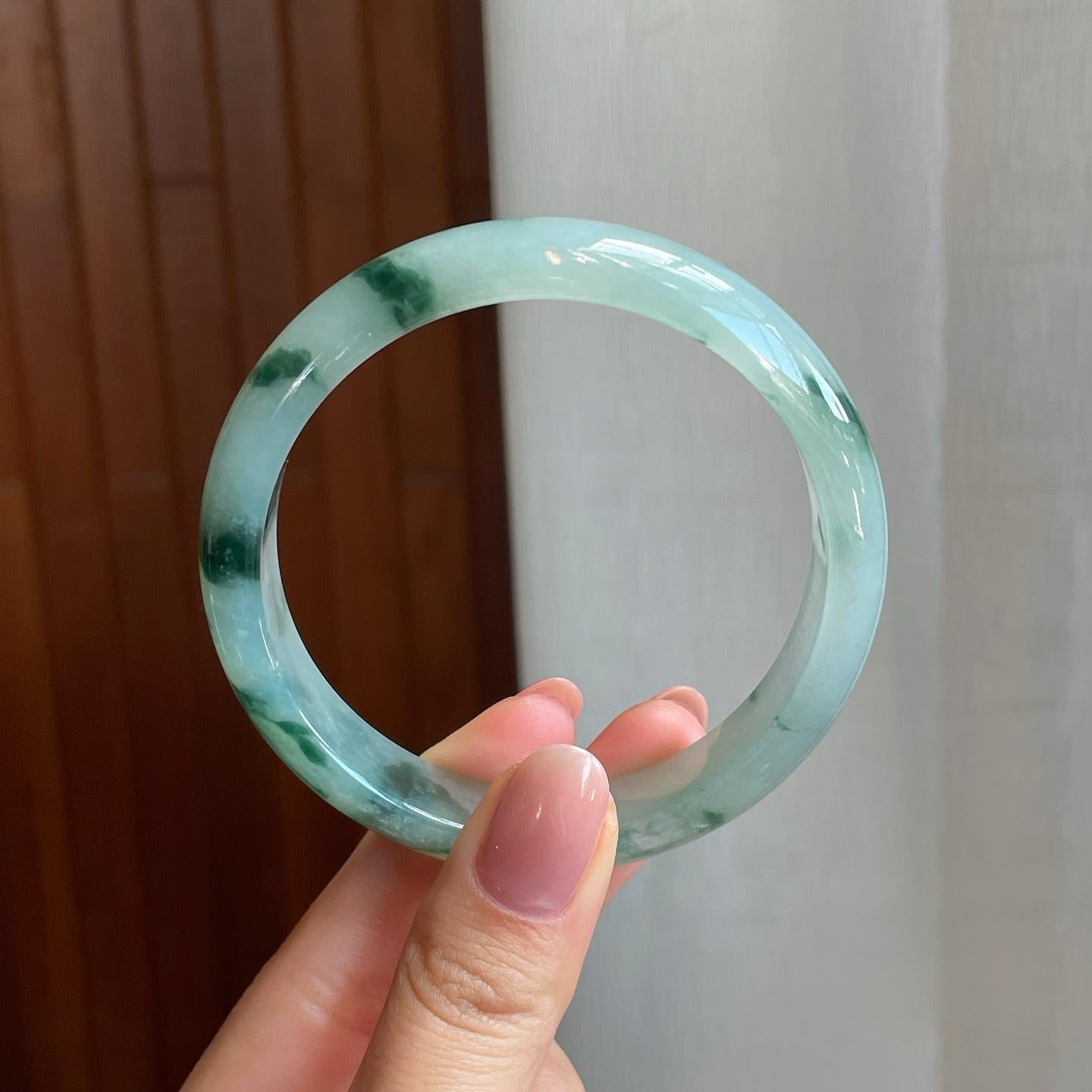 冰种飘花翡翠平安镯（58.8mm)（yc320874）