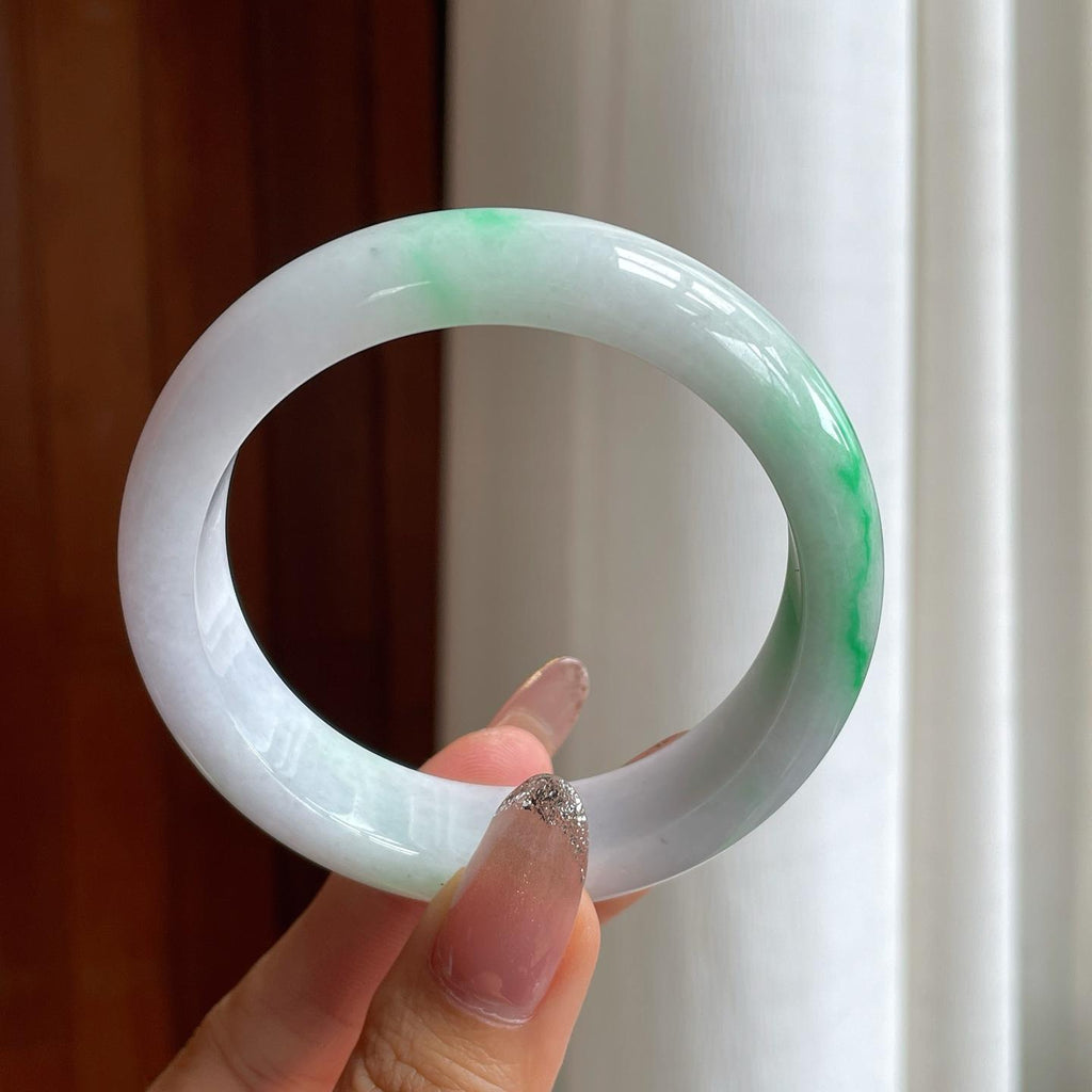 糯冰白底青翡翠平安镯（56mm）（yc361777）