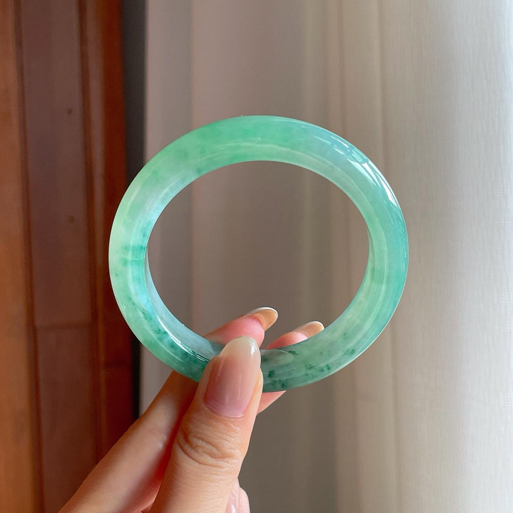 冰种飘花翡翠平安镯（56.7mm)（yc388722）
