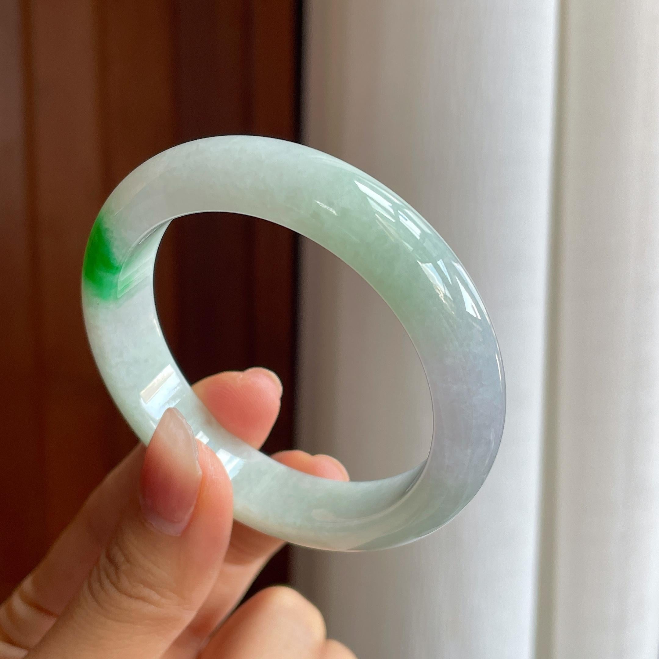 糯冰飘翠翡翠平安镯（54.7mm）（yc314042）