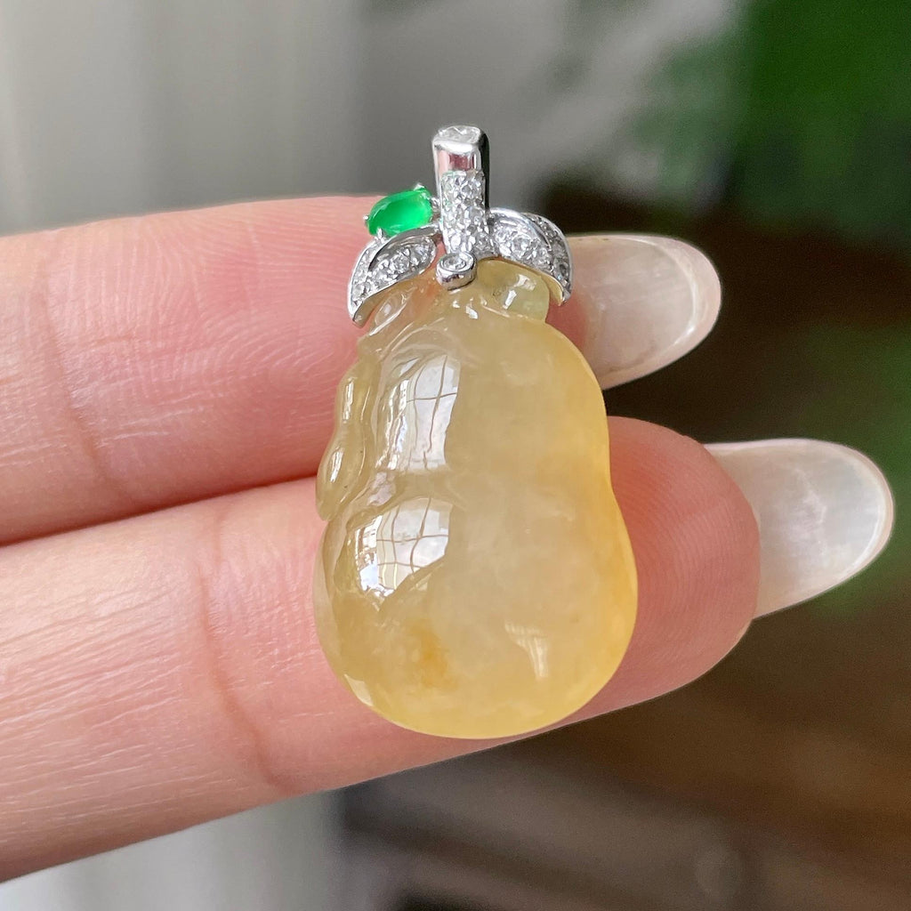 18k金钻镶糯冰种黄翡葫芦吊坠    天然缅甸A货翡翠（yc346954）